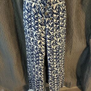 Navy and White Geometric Women's Trousers